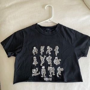 Brandy Melville cropped skeletons tee